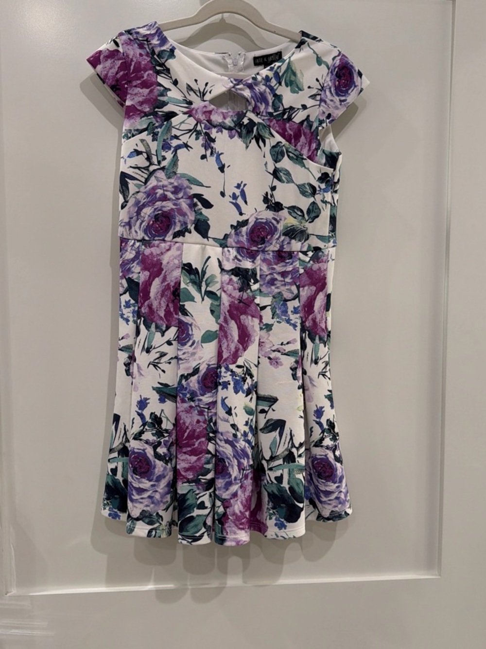Girls' Floral Fit & Flare Dress in White and Purple by Lili Grows